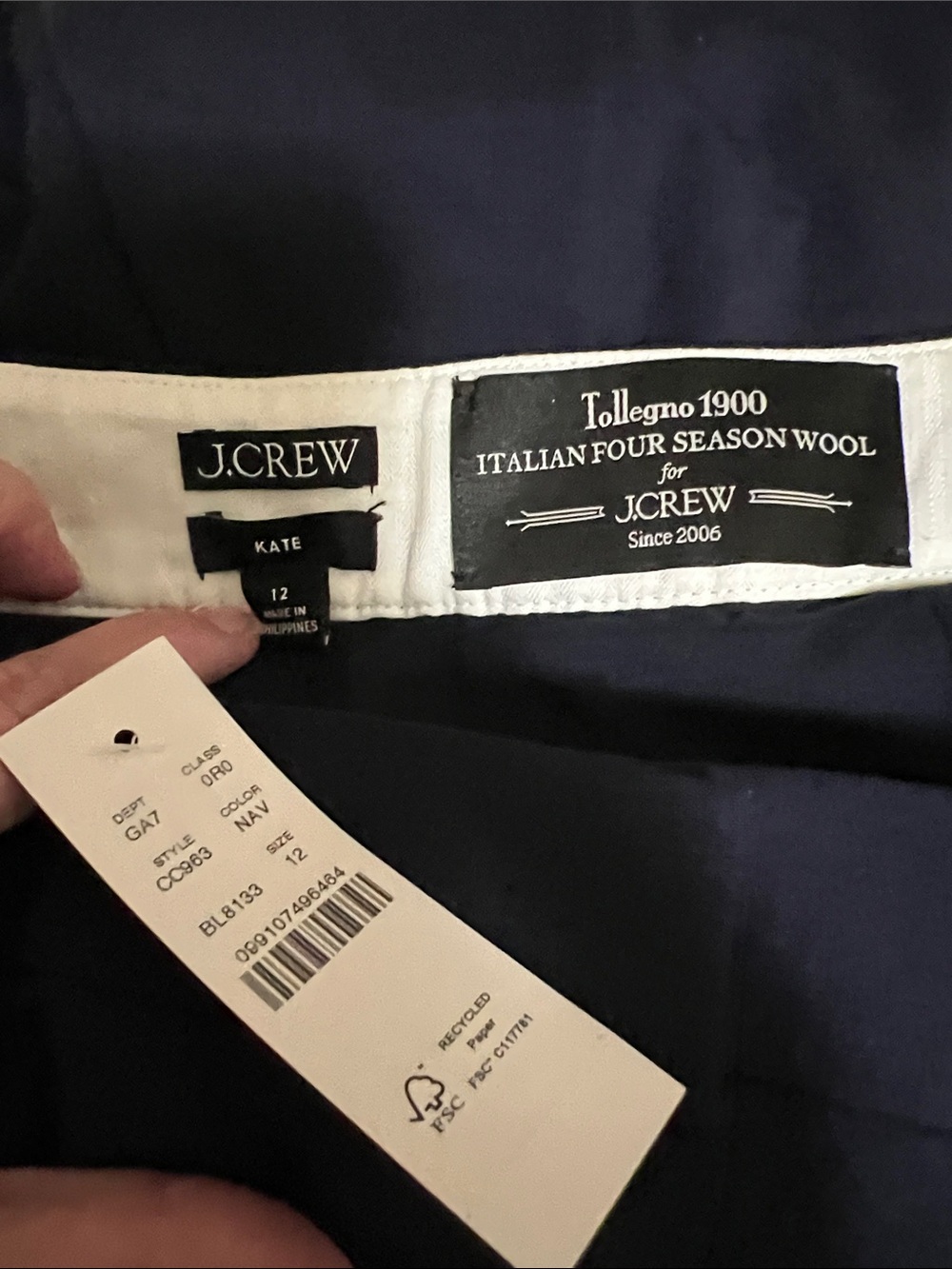 NWT J. Crew Navy Kate Trousers - Italian Four-Season Wool